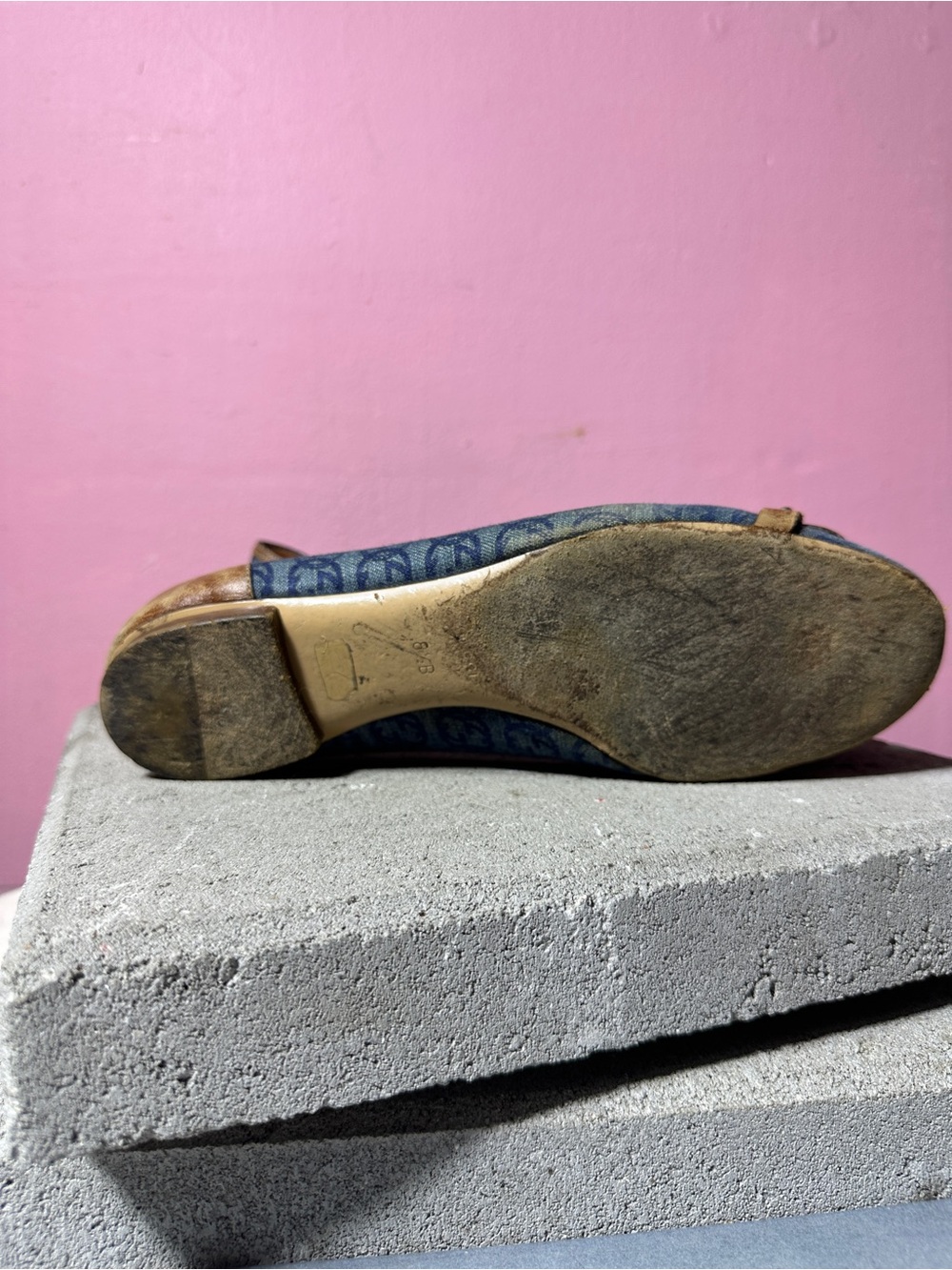 Vintage Gucci GG Denim Monogram Bamboo Horsebit Ballet Flats - Picture 3 of 7